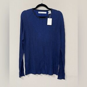 Perry Ellie’s Men’s Blue Ribbed Crew Neck Stretch Long Sleeve Slim Sweater s XL
